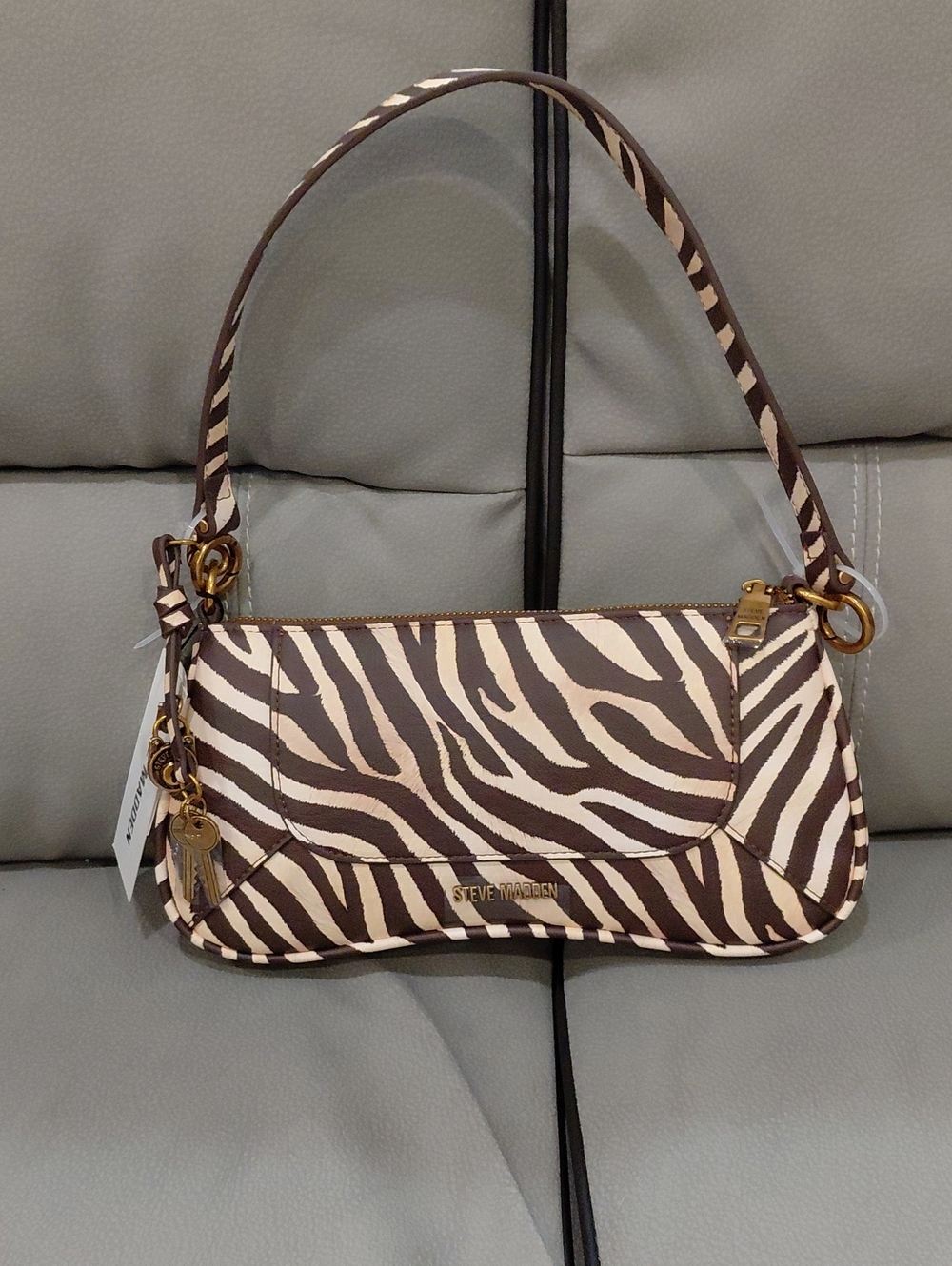 Steve Madden Zebra-Print Brown & Cream Shoulder Bag